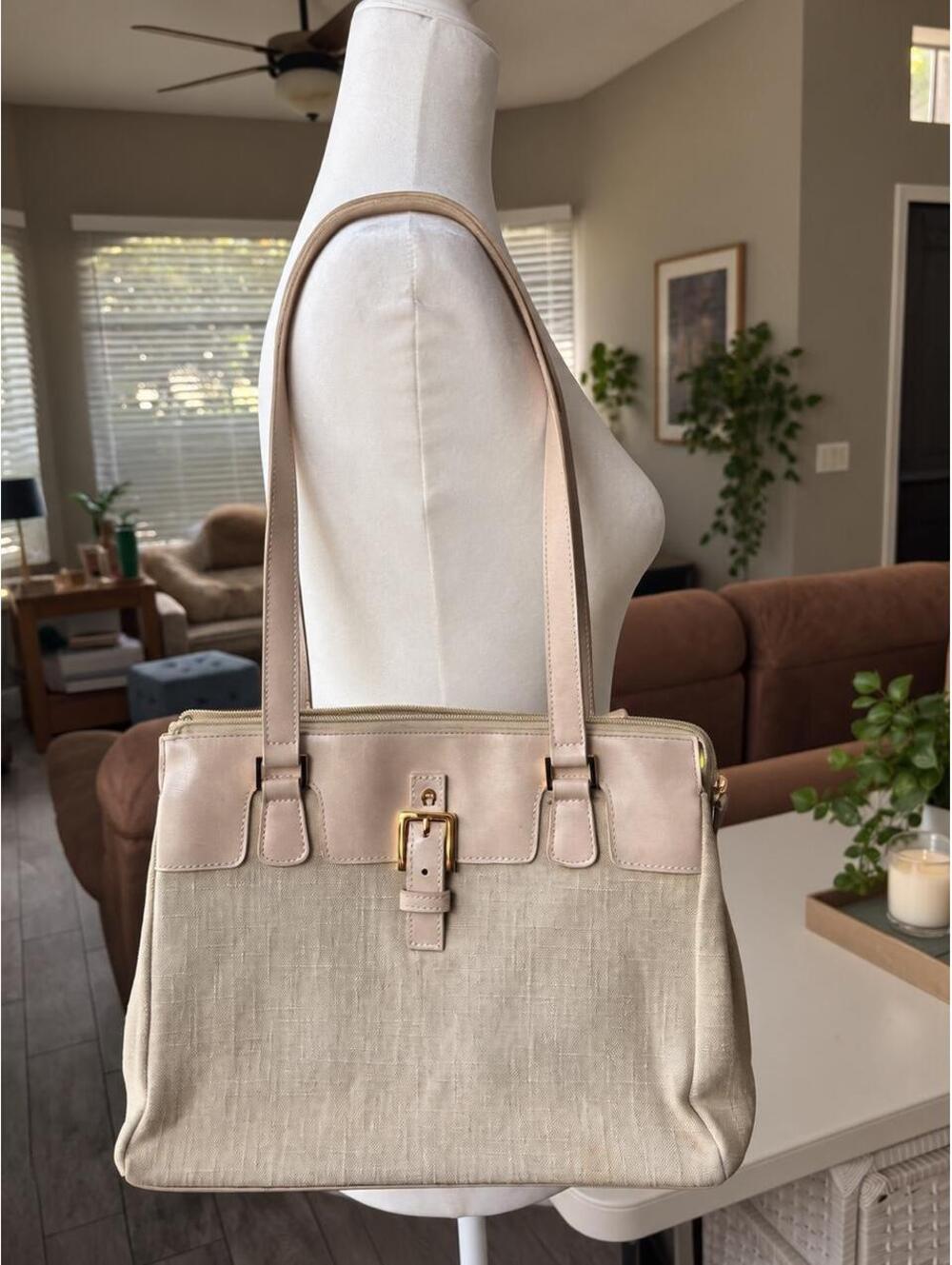 Vintage Etienne Aigner Linen Leather Shoulder Bag Quiet Luxury